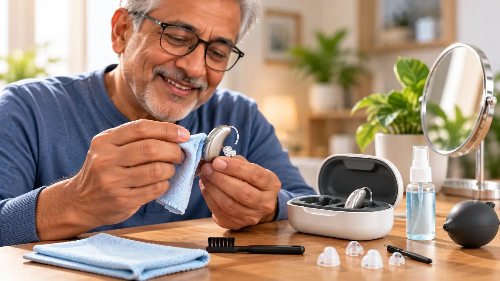 Close-up of an ear being examined with an otoscope